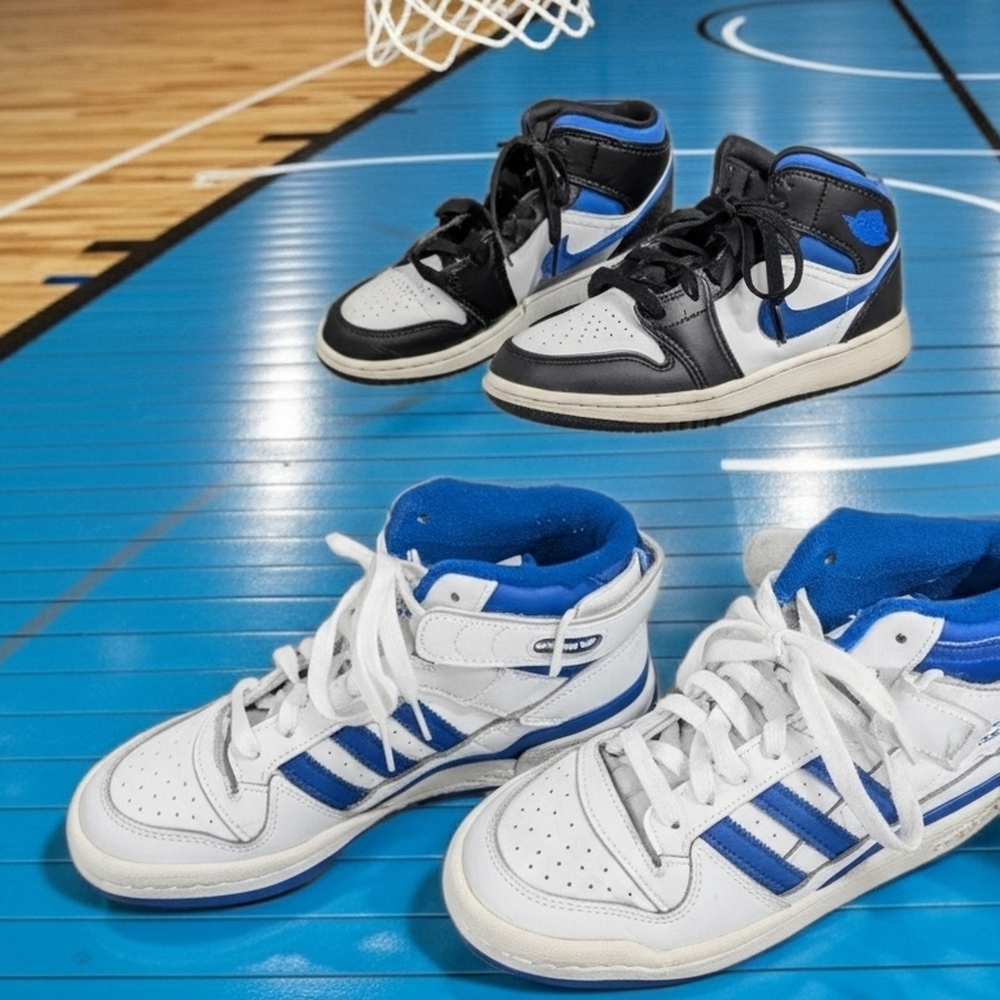 Nike Kids High-Top Sneakers - Black, Blue, and White